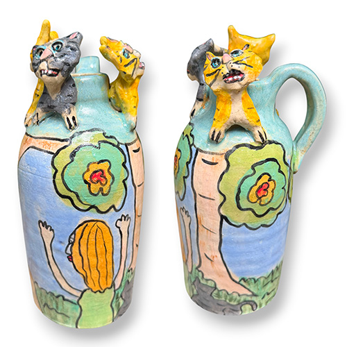 Carolyn Simmons 9" Cats in the Garden Story Jug DP6382